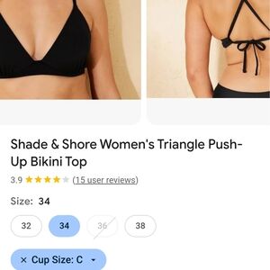 The Shade & Shore Women's Triangle Push-Up Bikini Top in size 34C is Stylish Top